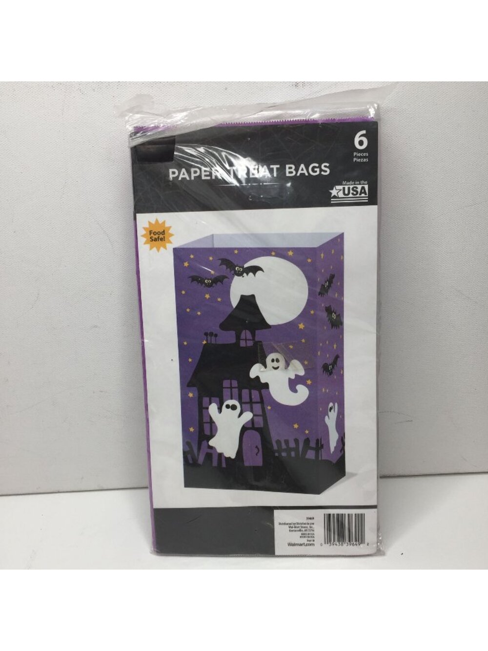 Halloween Set 6 Paper Treat Lunch Bags Ghost Bats Food Safe Sack Purple Black